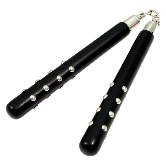 Round Black Studded Speedchuck Nunchaku Nunchuck 12"