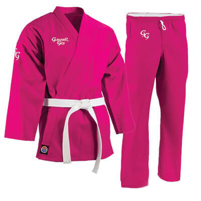 ProForce Gladiator Girl 6 oz. Karate Uniform (Elastic Drawstring) - 55/45 Blend - Pink - With Free White Belt