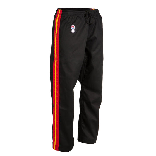 ProForce Sport Flame Demo Karate Pants - Black w/ Yellow & Red Stripe
