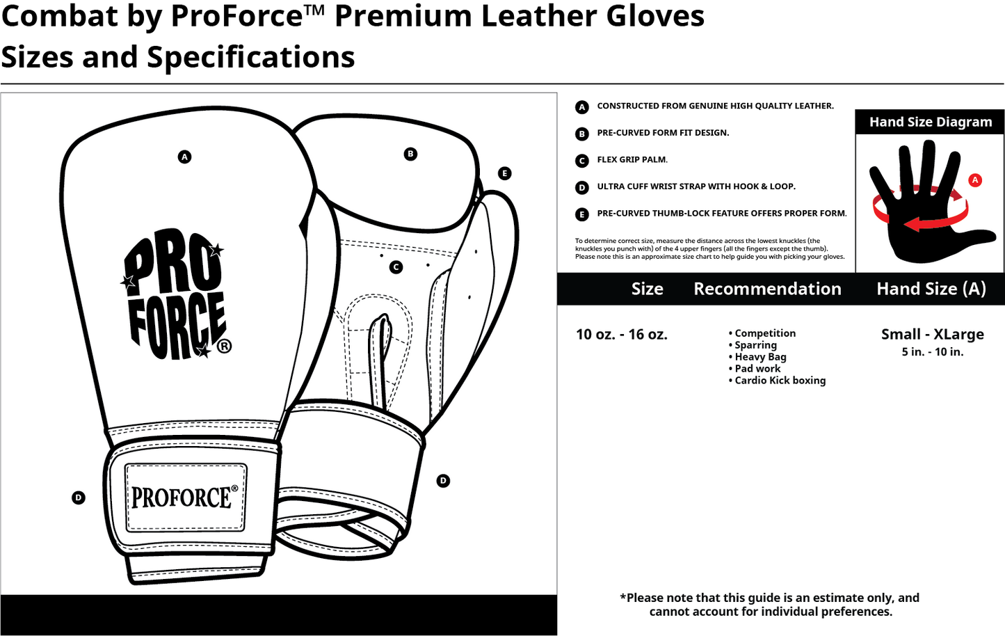 Combat By ProForce Premium Leather Gloves