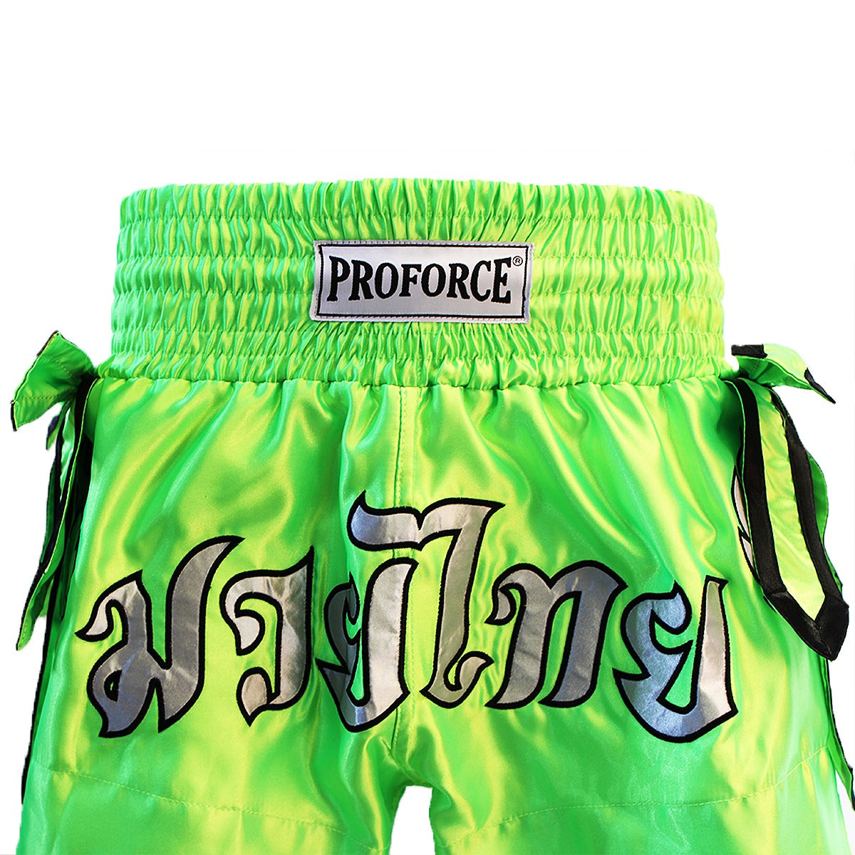 ProForce Sport Angel Wing Muay Thai Shorts w/Neon Green Bows