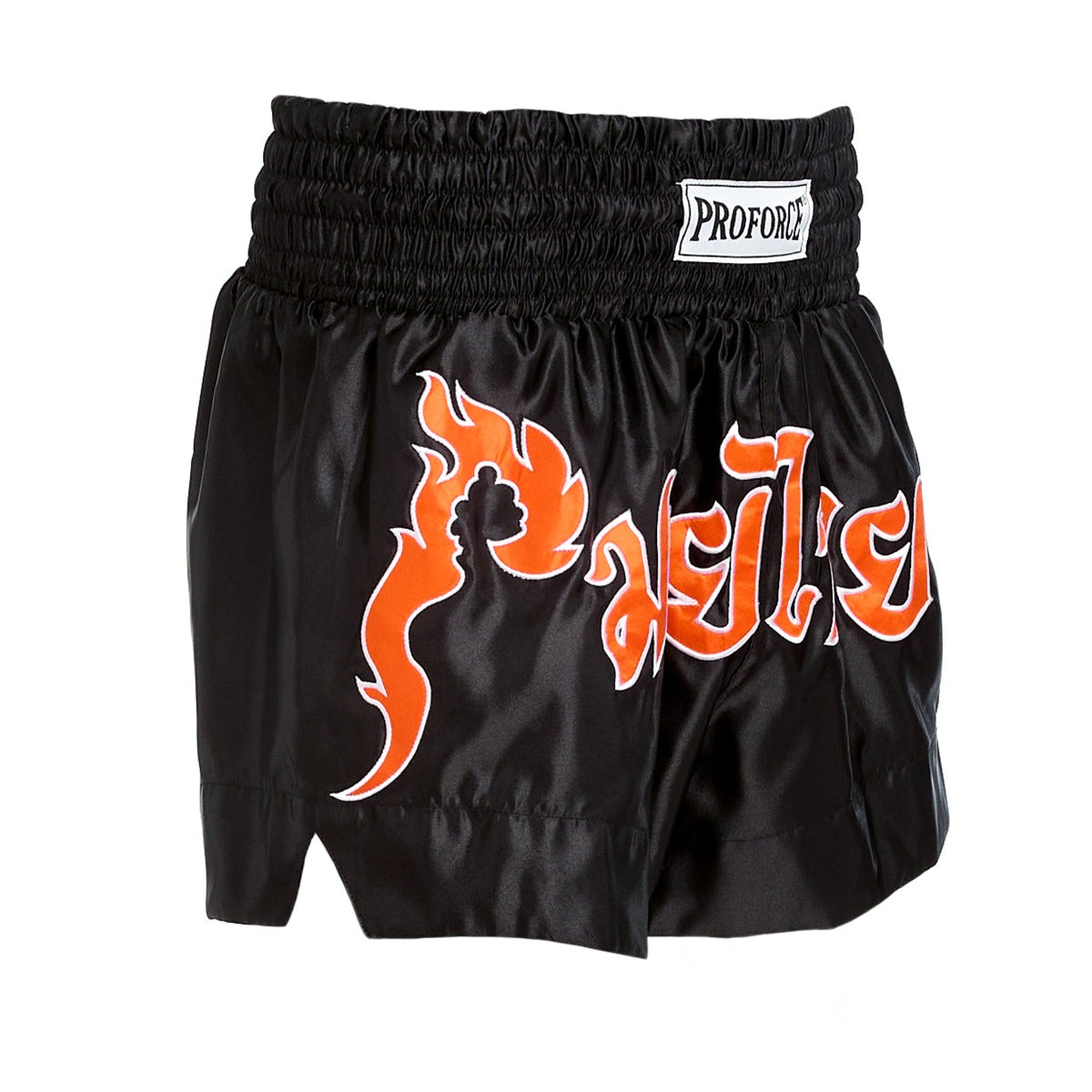 ProForce Sport Flame Muay Thai Shorts Black w/Orange Trim