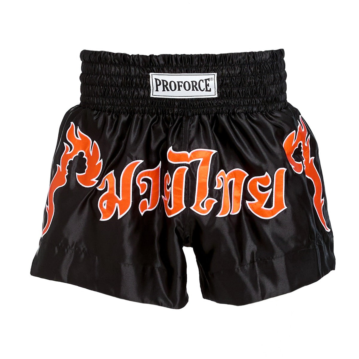 ProForce Sport Flame Muay Thai Shorts Black w/Orange Trim
