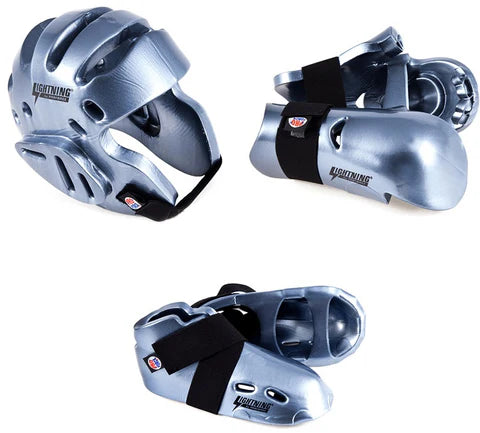 Lightning Silver Karate Taekwondo Sparring Gear Set Package Deal Child and Adult