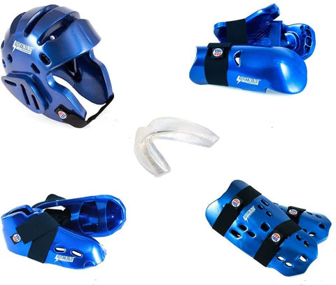 Proforce Lightning Sparring Gear Set Martial Arts Karate Headgear Gloves Shoes Shin Guards (Blue)