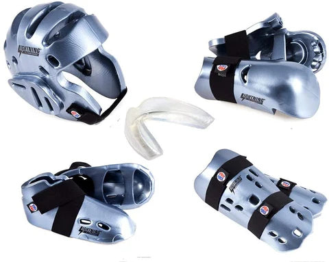 Proforce Lightning Sparring Gear Set Martial Arts Karate Headgear Gloves Shoes Shin Guards (Silver)