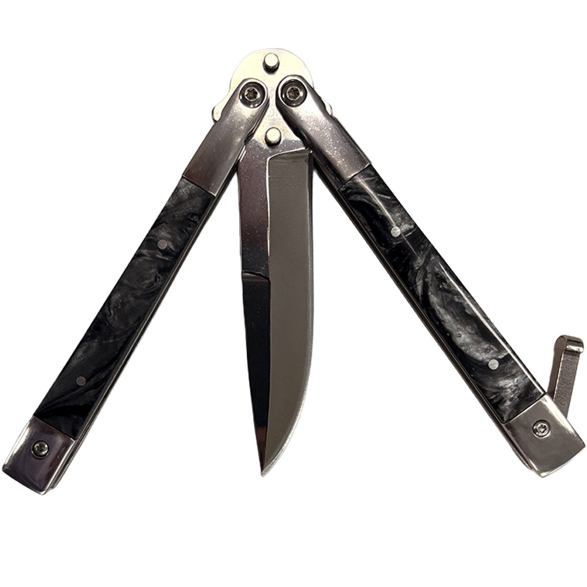 Balisong Butterfly Training Knives - Sharp Steel Blade (Black/Chrome)