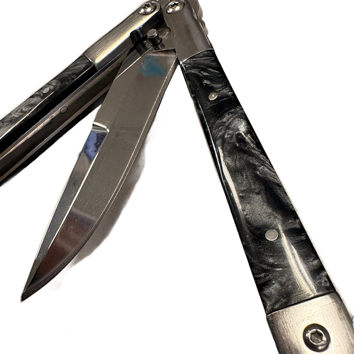 Balisong Butterfly Training Knives - Sharp Steel Blade (Black/Chrome)