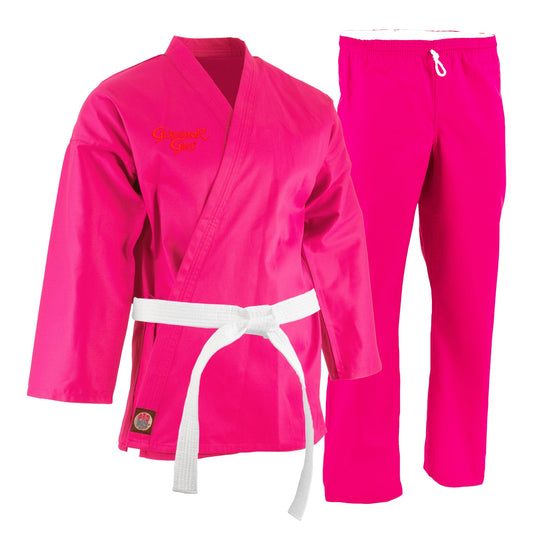 ProForce Gladiator Girl Karate Uniform with Free White Belt 6 oz. 55/45 Blend Pink