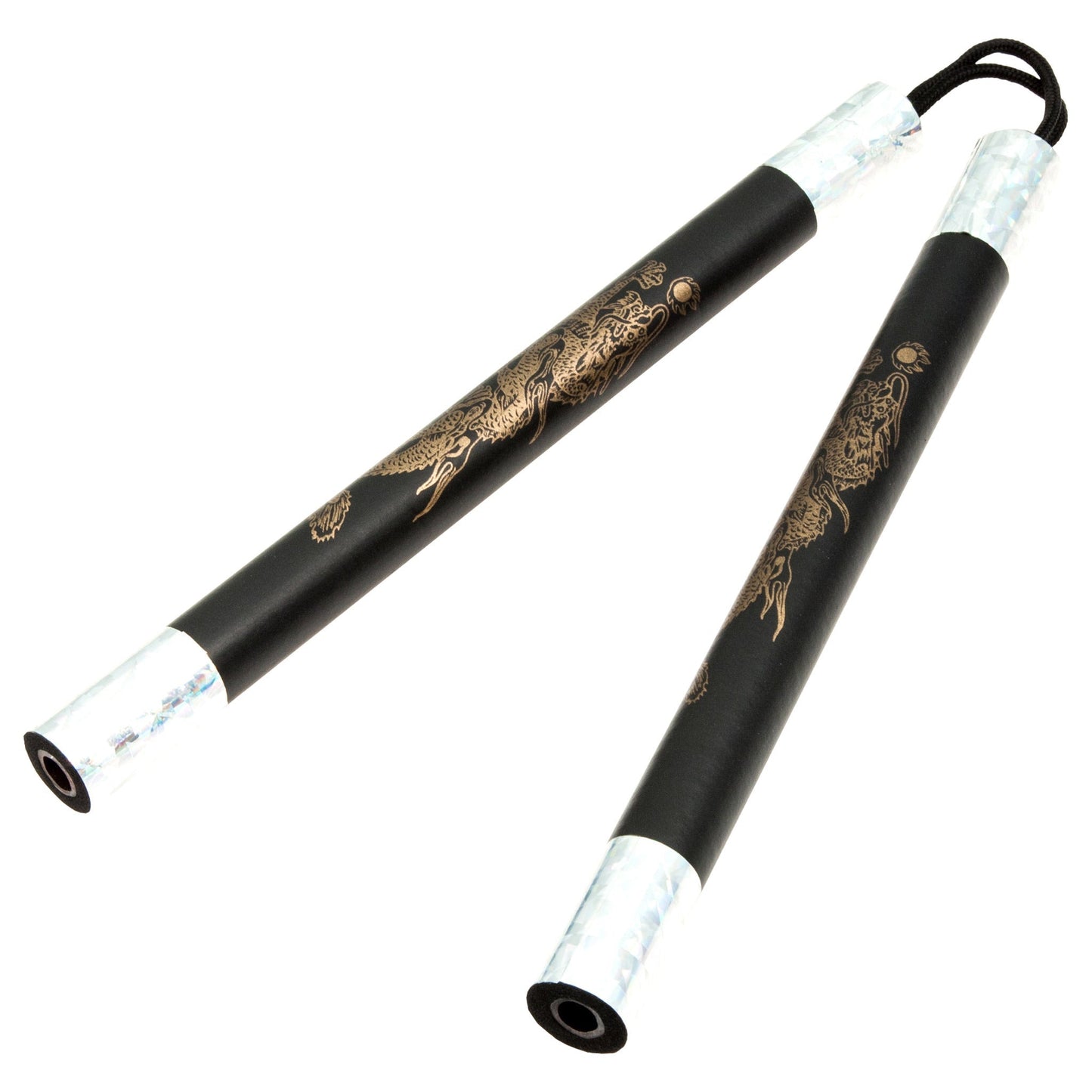 Demo II Black Practice Foam Nunchaku with Gold Dragon