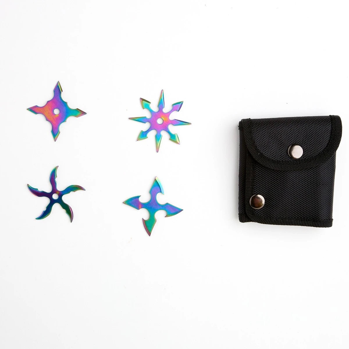 Rainbow Silver Throwing Star 4 Piece Set with Carrying Case