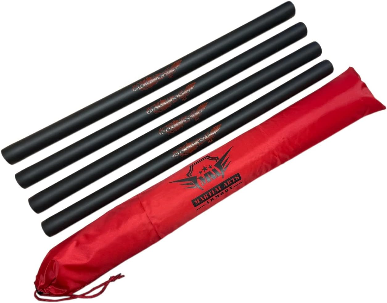 Martial Arts Armory Red Dragon Foam Padded Escrima Sticks with Carry Bag Case - 4 Pack (26")