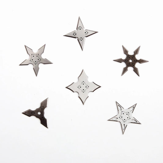 Silver Finish Throwing Star 6 Piece Set with Carrying Case