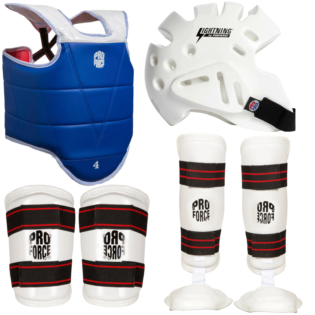 Proforce Complete Sparring Set with Head Gear, Forearm/Shin Instep Guards and Reversible Chest Guard