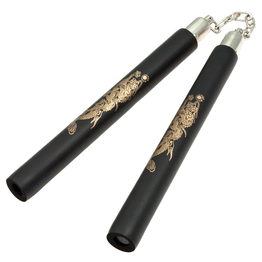 Foam Practice Nunchaku Dragon Nunchucks with Chains - Black