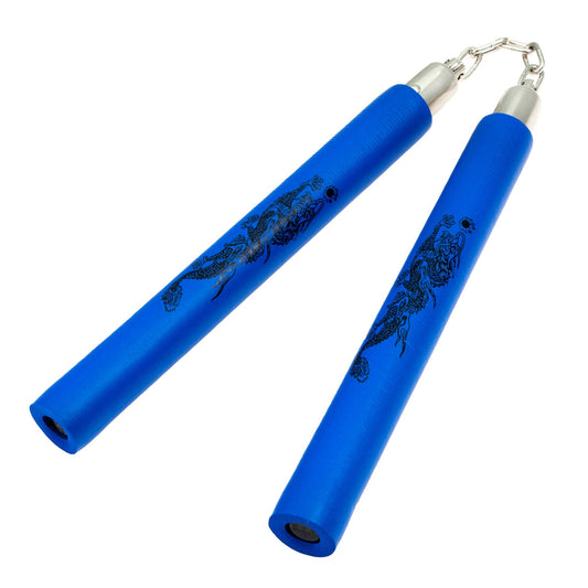 Foam Practice Nunchaku Dragon Nunchucks with Chains - Blue