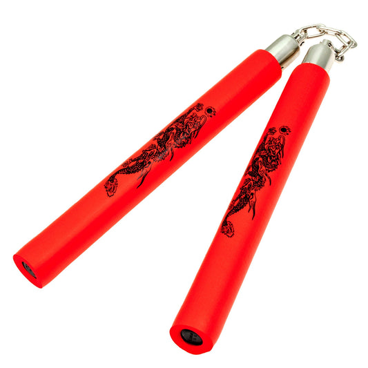 Foam Practice Nunchaku Dragon Nunchucks with Chains - Red