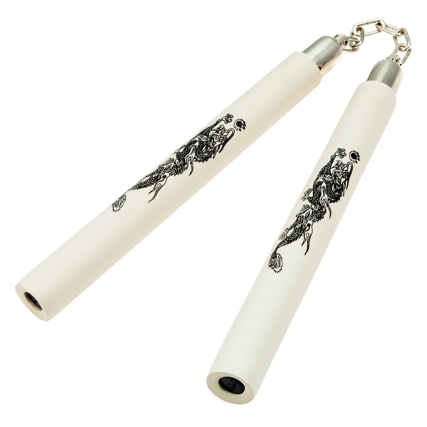 Foam Practice Nunchaku Dragon Nunchucks with Chains - White