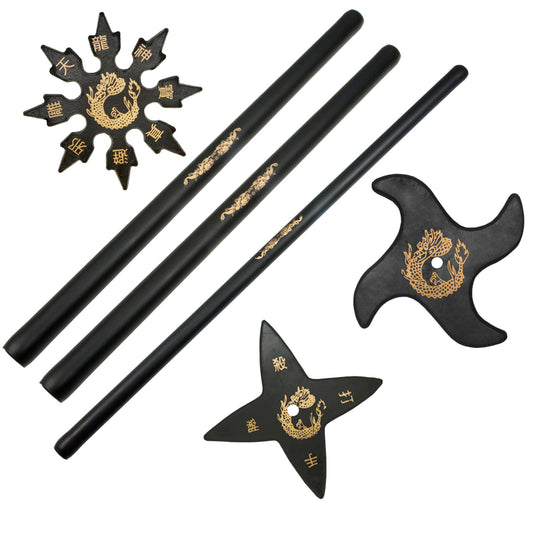 Martial Arts Foam Padded Training Weapons Set with Escrima Sticks, Bo Staff and Ninja Stars
